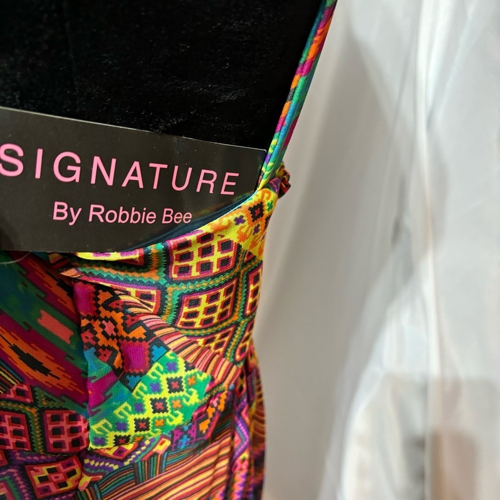 Signature by Robbie Bee Vibrant Geometric Patchwork Asymmetrical Midi Dress 14 - Picture 5 of 6